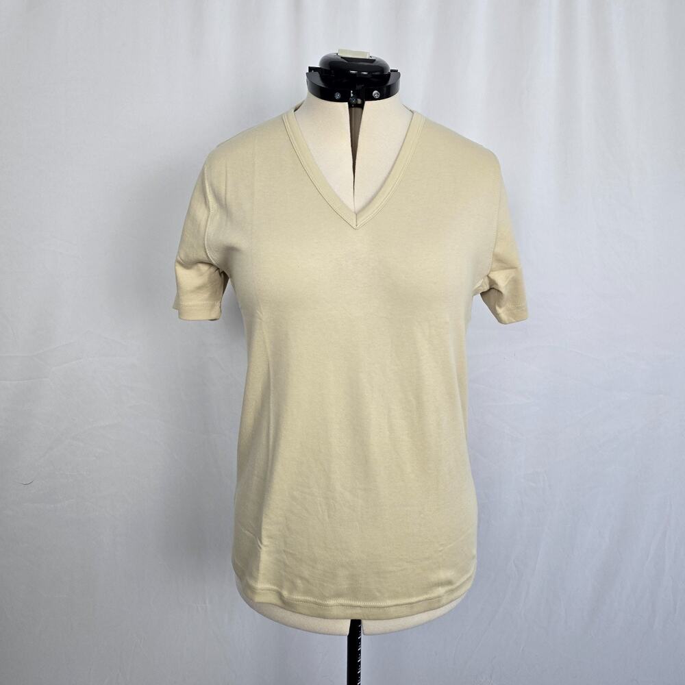 Isaac's Designs Short Sleeve Top Women's L Tan V-Neck Soft New